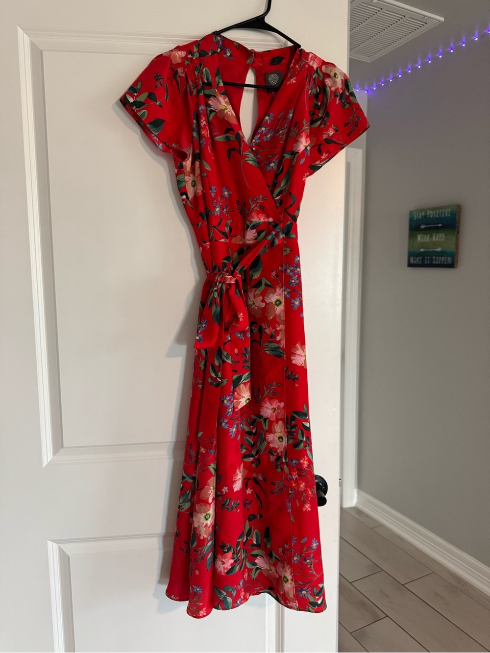 Vince Camuto Red Floral Wrap Maxi Dress with Tie Waist
